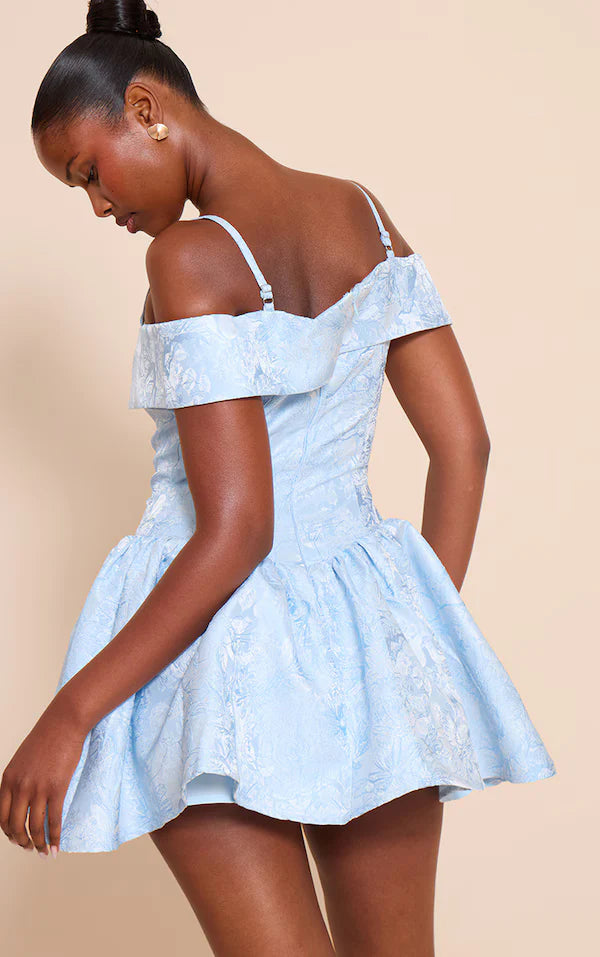 Blush Jacquard Bardot Shift Dress