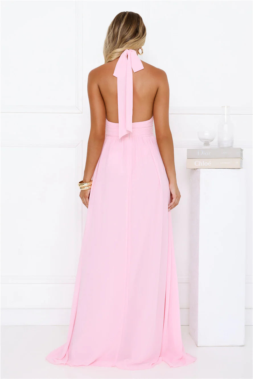 Rosé Opulence Halter Maxi Dress Pink