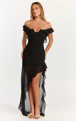 Theadore Maxi Dress - One Shoulder Asymmetric Hem Dress in Black
