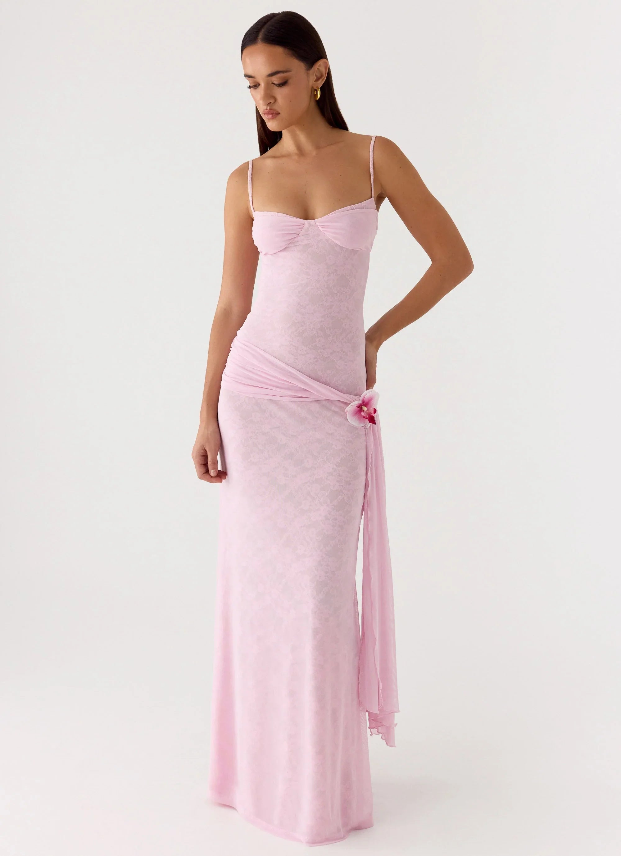 Natty Lace Mesh Maxi Dress - Petal Pink