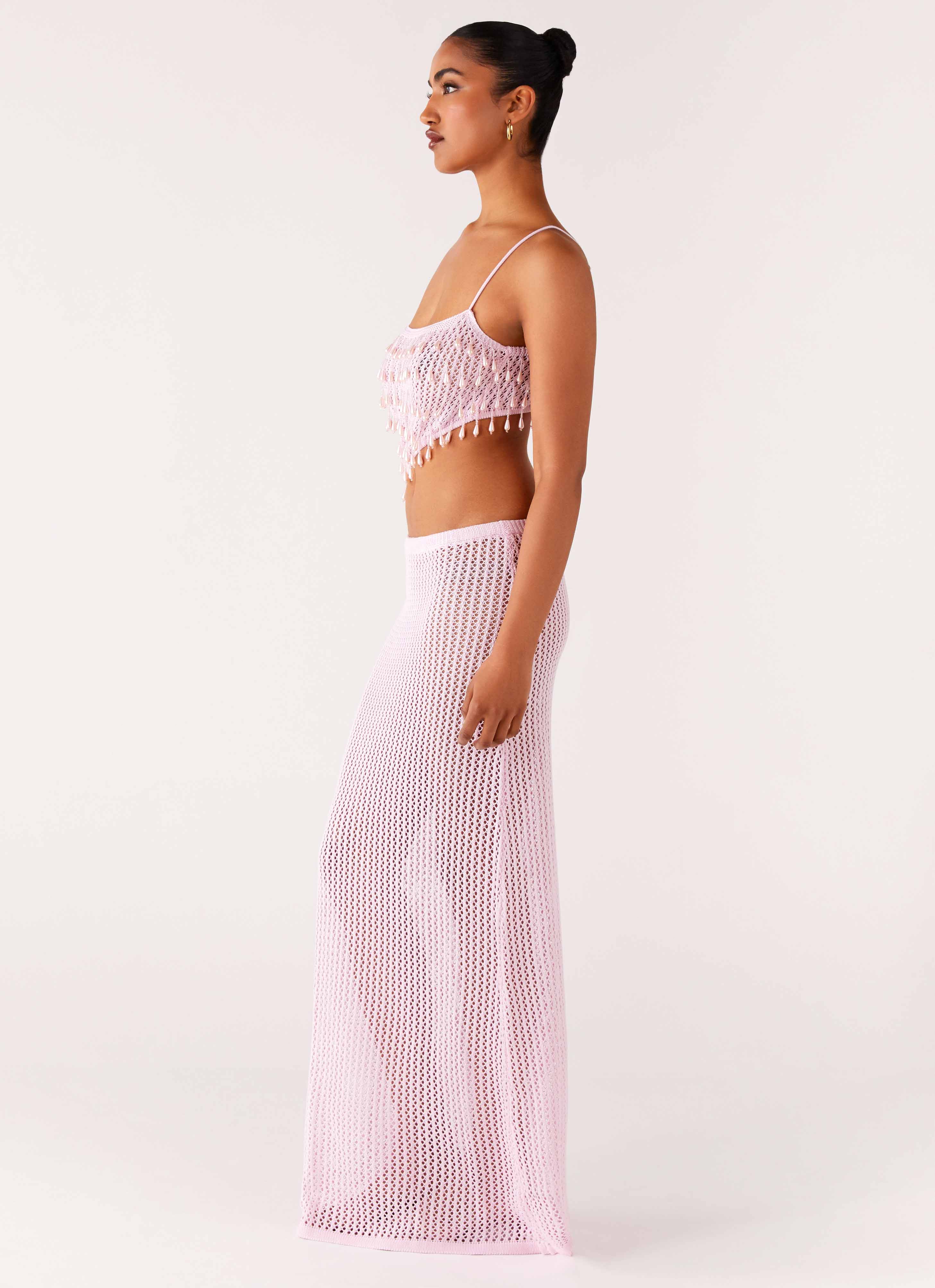 Shellbound Crochet Maxi Dress - Pink