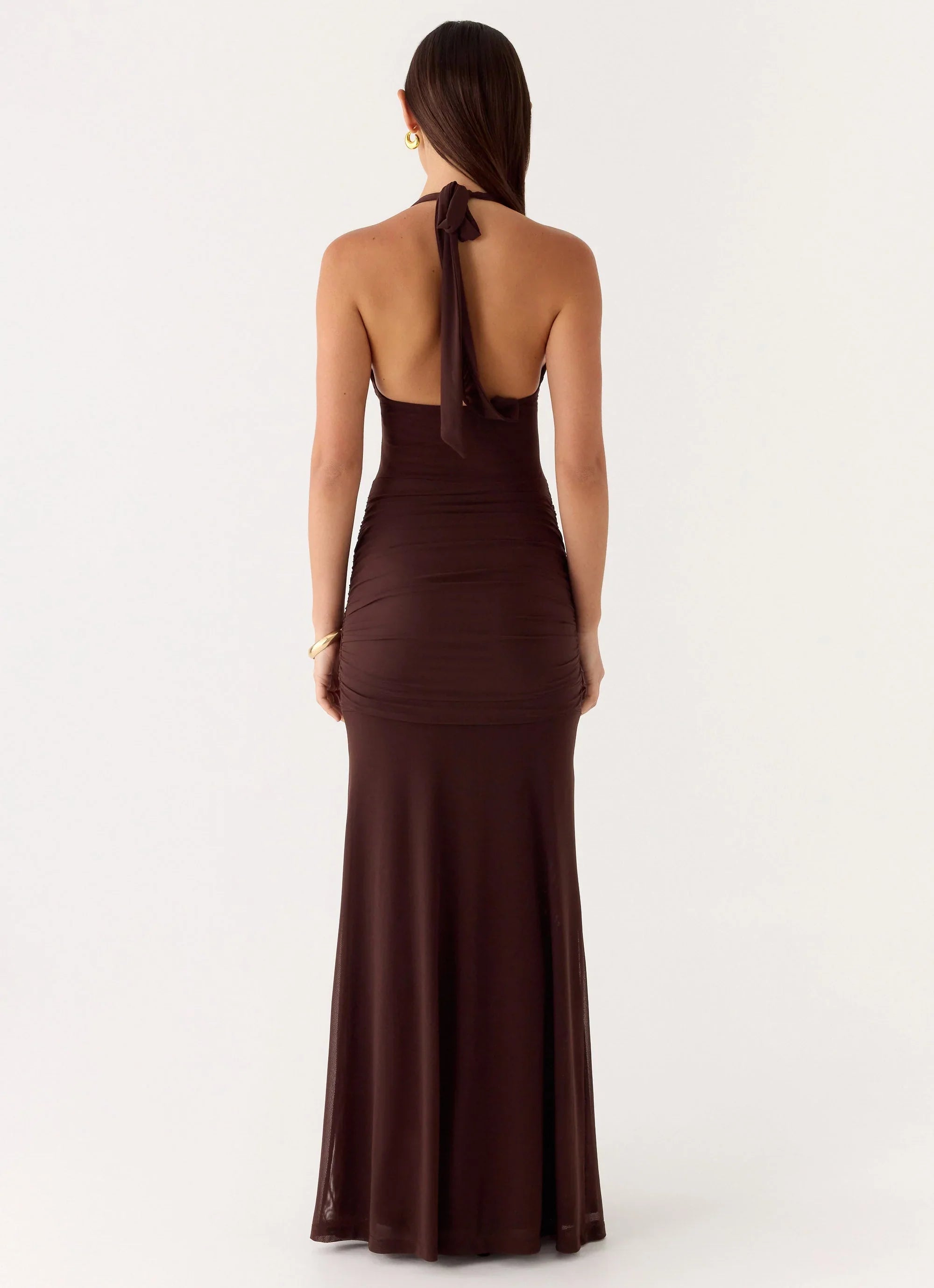 Miyah Halter Hardware Maxi Dress - Chocolate