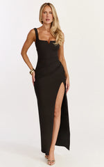 Thelma Maxi Dress - Square Neck Bodycon Dress in Black