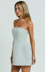 Catharine Mini Dress - Strapless A Line Dress in Sage