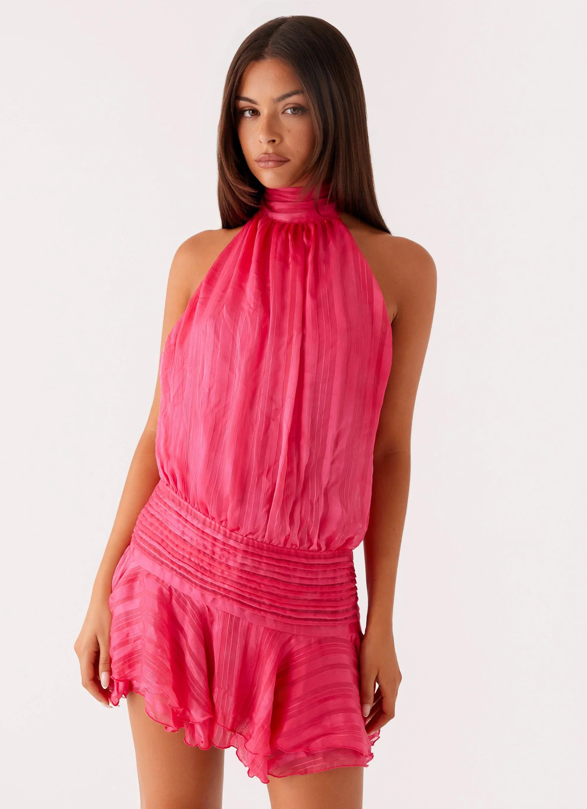 Willow Chiffon Mini Dress - Fuchsia