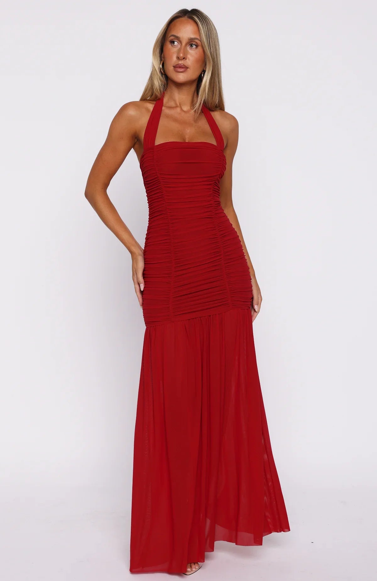 Unbothered Always Halter Maxi Dress Deep Red