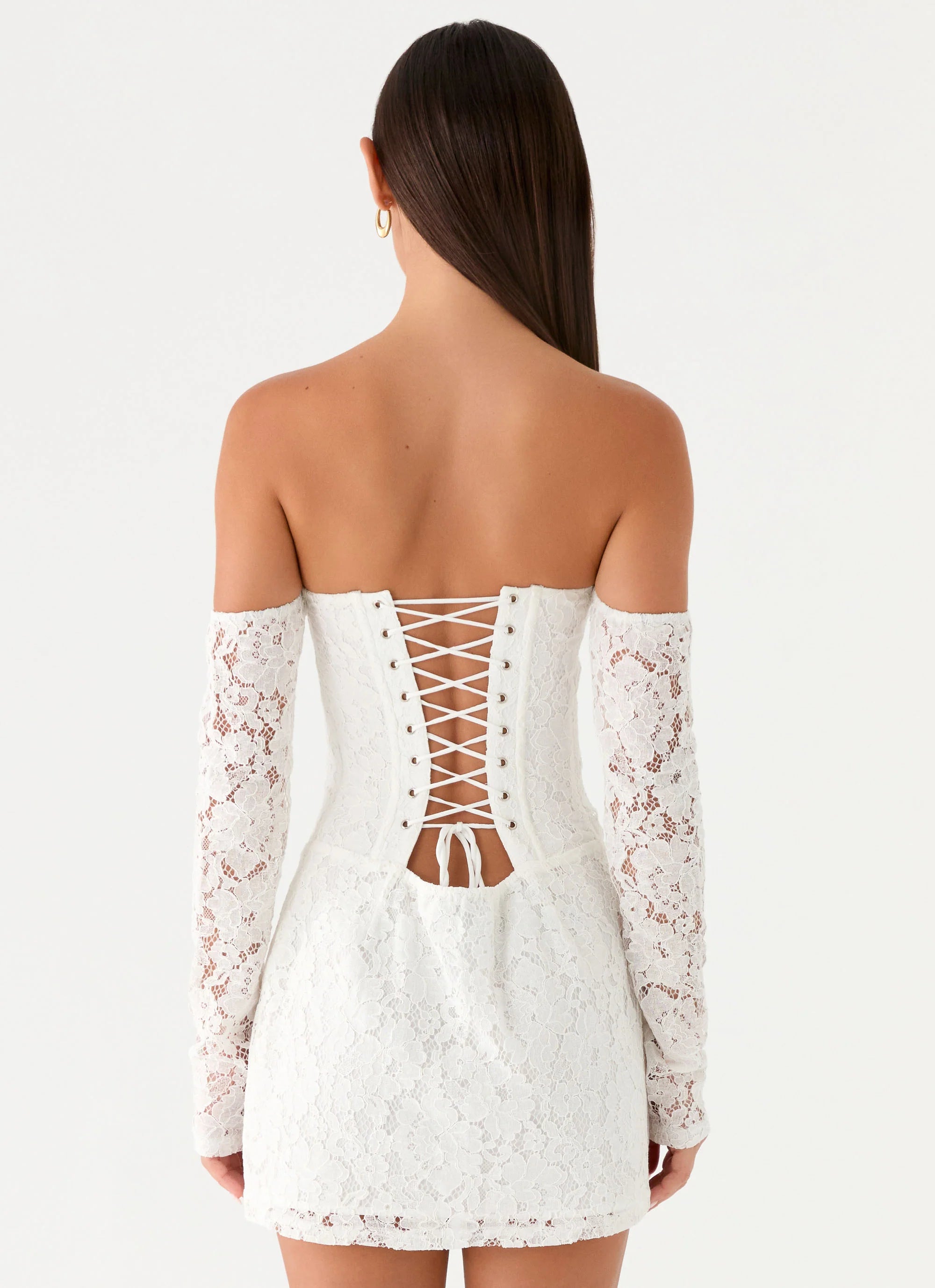Already Know Lace Long Sleeve Mini Dress - White