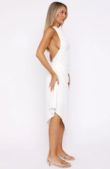 Night Hustle Halter Midi Dress White