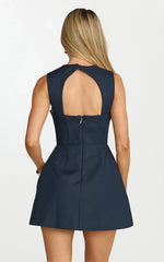 Garrett Mini Dress - Square Neck Fit And Flare Dress in Navy