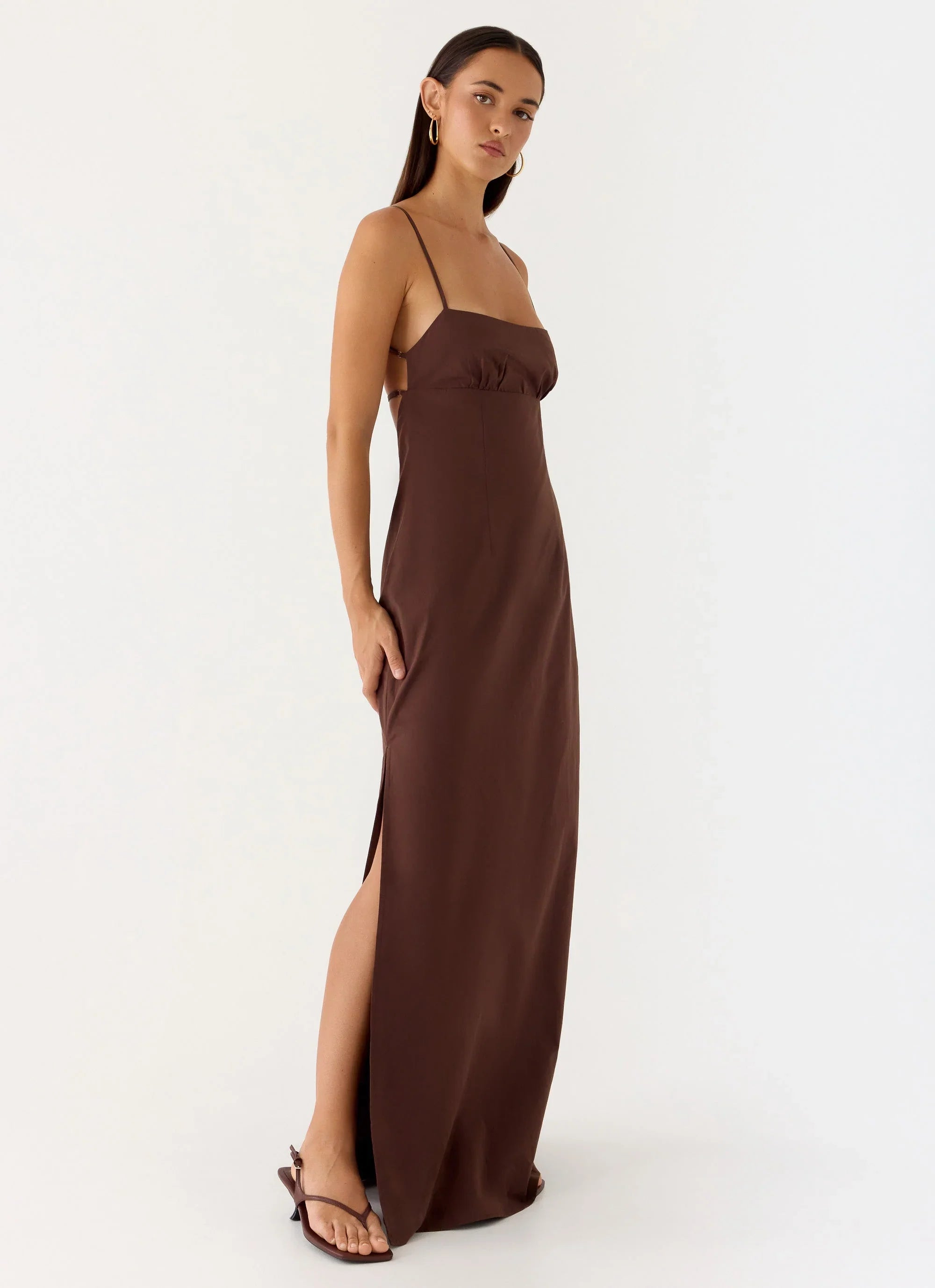 Off The Table Linen Maxi Dress - Chocolate