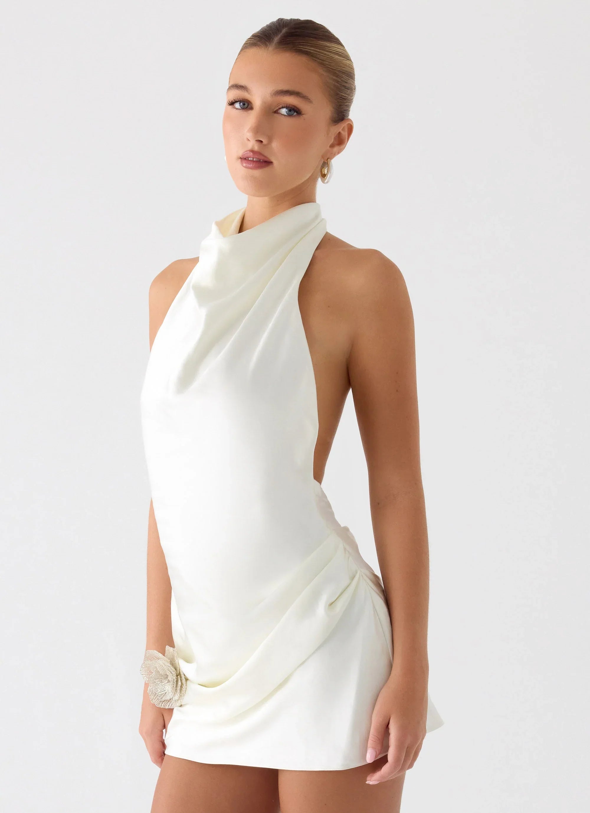 Play It Out Cowl Mini Dress - Ivory