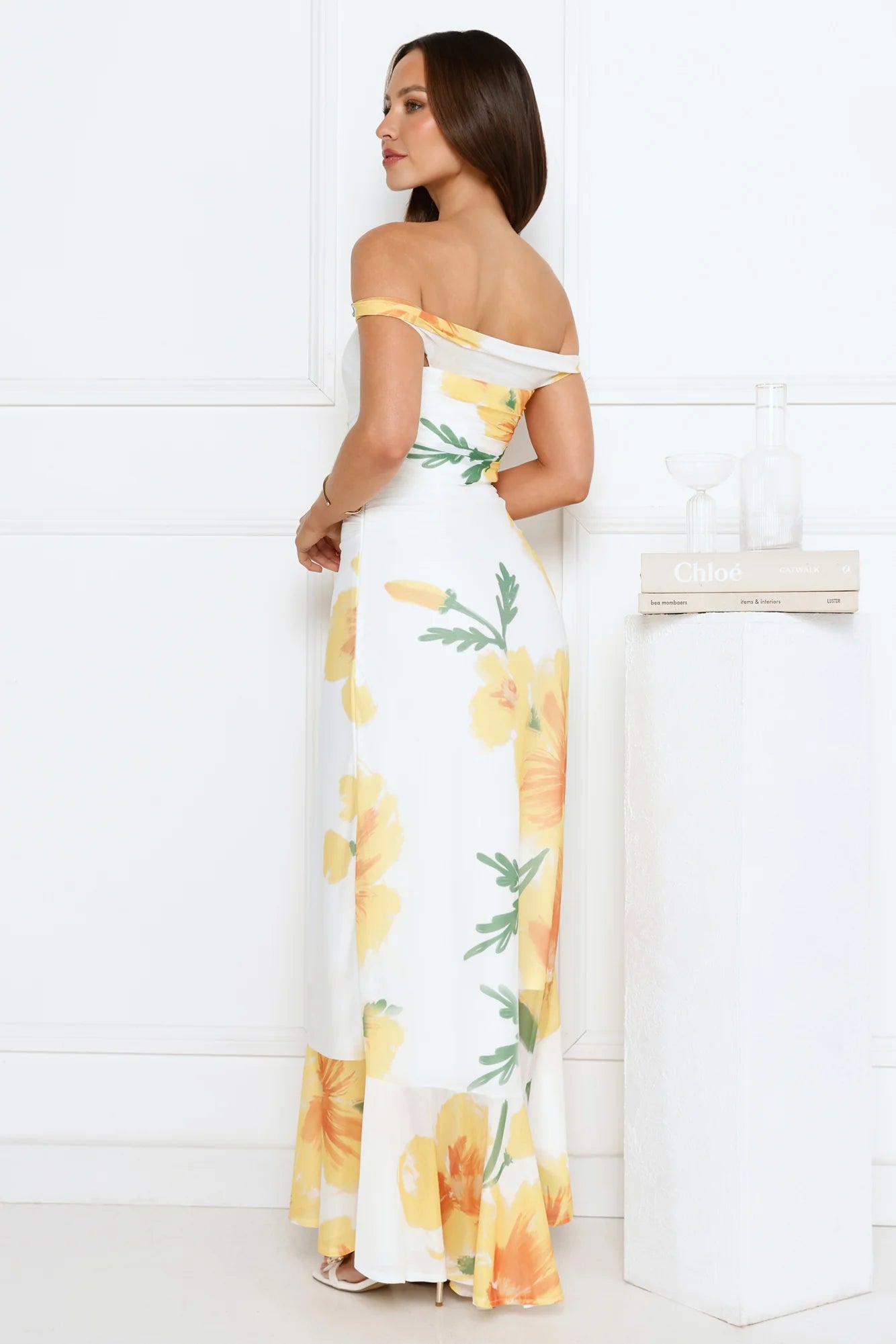 Crown Affair Off Shoulder Mesh Maxi Dress White