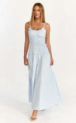 Cami Midi Dress - Rushed Bodice Dress in Blue
