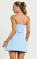 Odelle Mini Dress - Tulip Hem Cut Out 3D Floral Dress in Blue