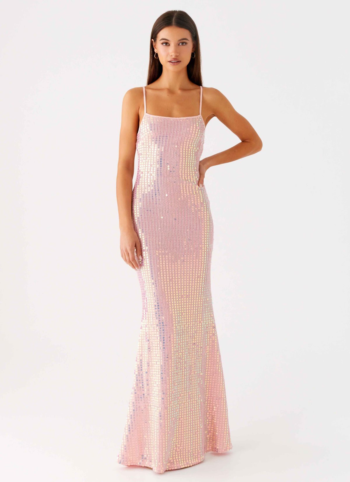 Attitude Knit Sequin Maxi Dress - Iridescent Pink