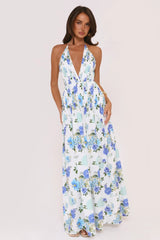 Garden Of Light Halter Maxi Dress Blue