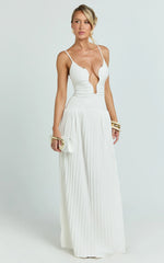 Hathaway Maxi Dress - U Shaped Neck Pleated Dress in Ivory