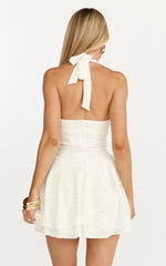 Lacey Mini Dress - Lace Corset Style Bodice Halter Dress in White