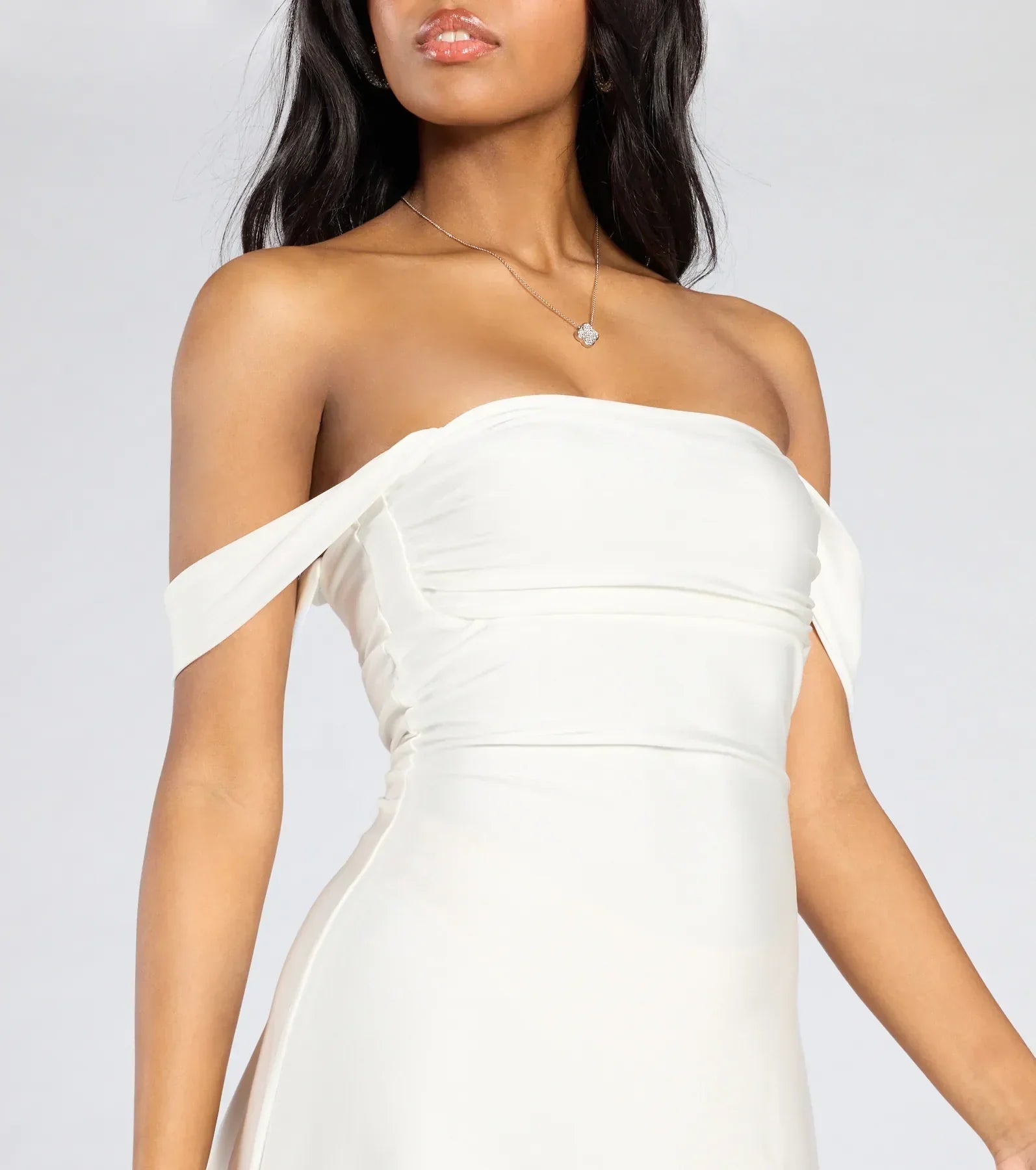 Classics Lover Off-The-Shoulder Satin A-Line Mini Dress
