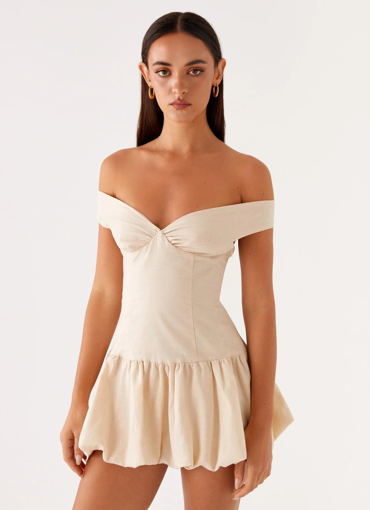 Endless Romance Off Shoulder Mini Dress - Butter
